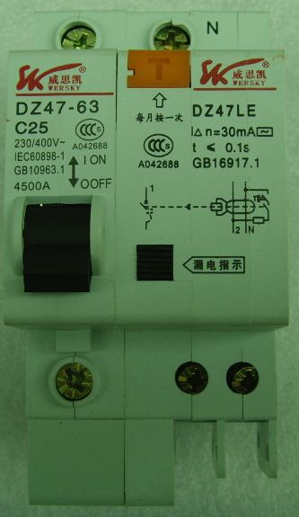 小型高分断漏电断路器 DZ47LE-63-1P+N-10A