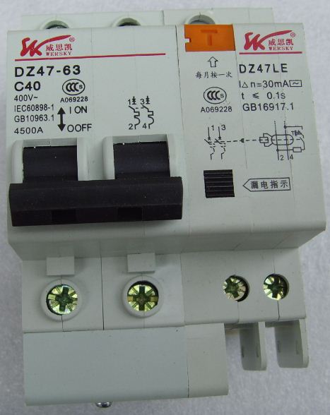 小型高分断漏电断路器 DZ47LE-63-2P-63A