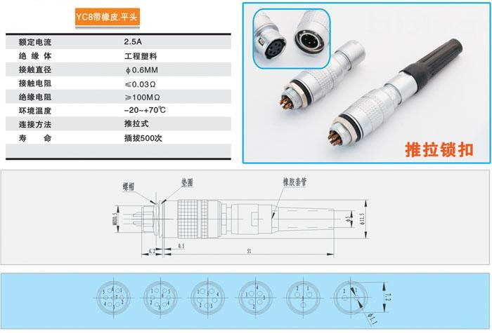 供应航空插座系列连接器 YC8带橡皮平头 YC8带橡皮平头