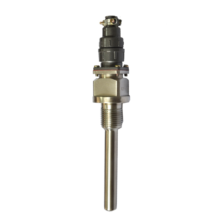 产品名称:热电阻温度传感器 型 号:KZWP-269 规 格:4分螺纹 尺 寸:L=12*200MM 温 度:-200-450度 材 质:304不锈钢 热电阻温度传感器产品概述: 269系列系列航空插头式热电阻温度传感器是采用进口铂电阻芯片制作而成,适合测量-200~600温度区间,该产品具有高精度、长期稳定性好、安装方便等优点,在各个行业中被广泛应用。航插温度传感器采用的是输出二线制,三线制或四线制,航插式温度传感器输出信号通常为电阻或电偶信号,产品主要应用于工业温度测量,自动化温度测控领域。 269